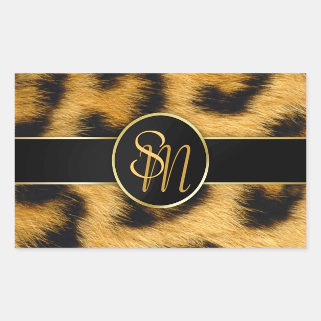 Sticker Rectangulaire Élégant Empreinte de léopard Monogramme Script - S (Devant)