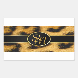 Sticker Rectangulaire Élégant Empreinte de léopard Monogramme Script - S