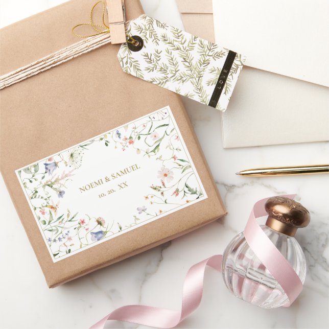 Sticker Rectangulaire Elégant Fleur sauvage Aquarelle Delicate Mariage (Cadeaux)