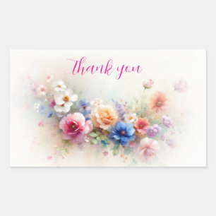 Sticker Rectangulaire Élégant Fleurs Aquarelles Modernes Art Merci