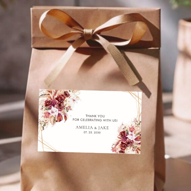 Sticker Rectangulaire Elegant Gold Geometric Burgundy Floral Wedding  (Créateur téléchargé)