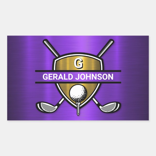 Sticker Rectangulaire Elégant Gold Shield Golf Monogramme Design (Devant)