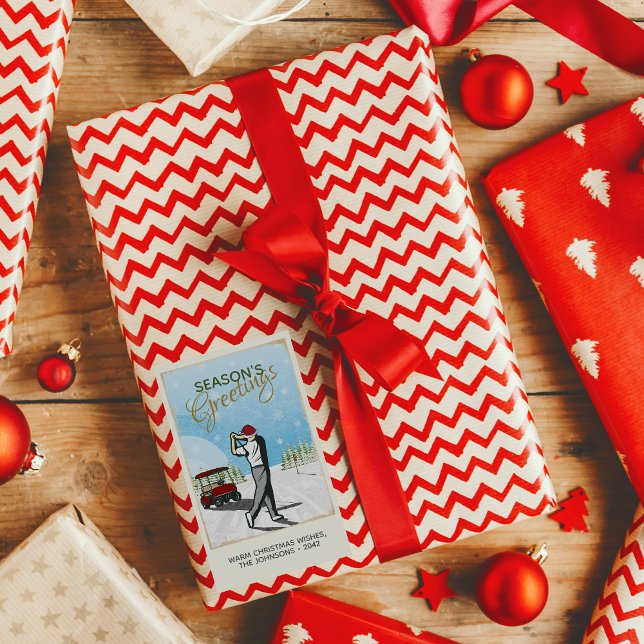 Sticker Rectangulaire Elégant Golf Inspiré Vintage Noël (Créateur téléchargé)