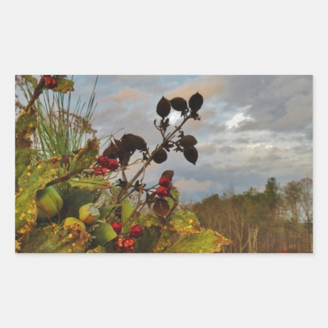 Sticker Rectangulaire Elegant Holly Christmas, (Devant)