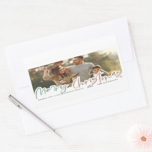 Sticker Rectangulaire Élégant Joyeux Noël Gold Star Photo de famille