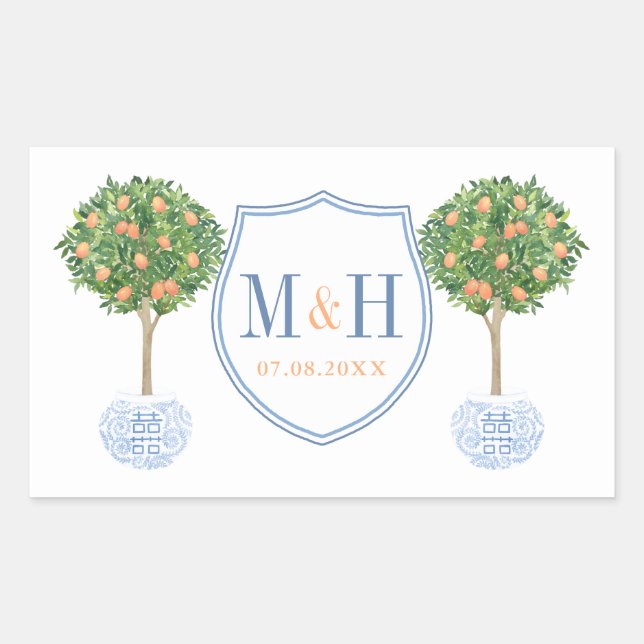 Sticker Rectangulaire Elégant mariage crête Monogramme Merci Favor (Devant)