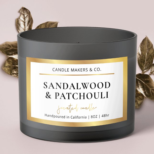 Sticker Rectangulaire Élégant métal Faux Gold Script Police Candle Jar (elegant faux gold candle labels for your large jars or tins)