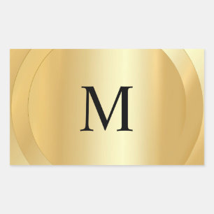 Sticker Rectangulaire Élégant Modèle Monogramme Custom Faux Gold