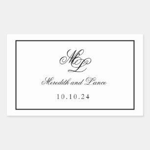 Sticker Rectangulaire Élégant Monogramme noir et blanc Script