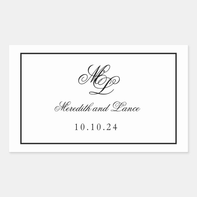 Sticker Rectangulaire Élégant Monogramme noir et blanc Script (Devant)