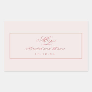 Sticker Rectangulaire Élégant Monogramme rose simple