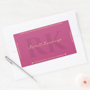 Sticker Rectangulaire Élégant Monogramme Simple rose moderne