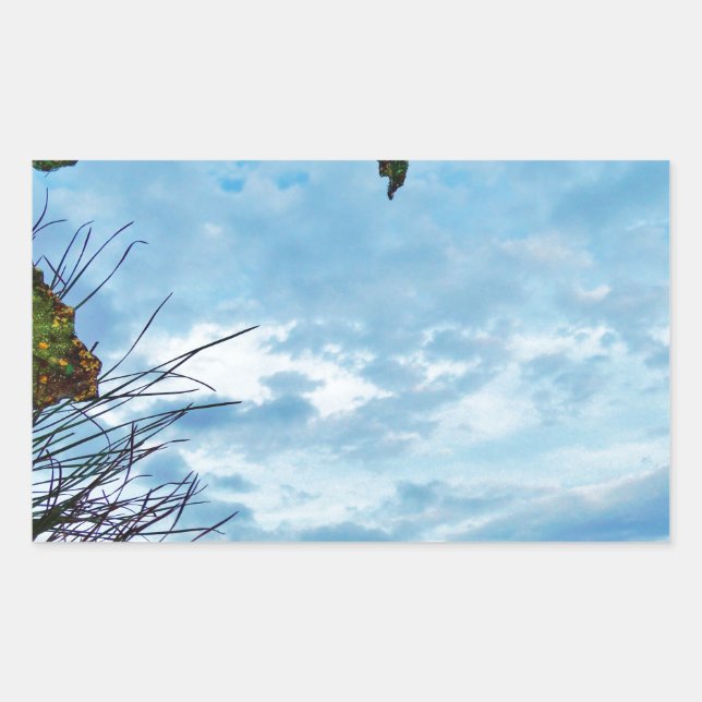 Sticker Rectangulaire Élégant Noël Holly, ciel bleu (Devant)