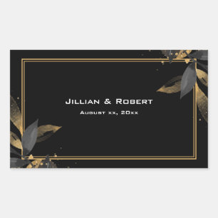 Sticker Rectangulaire Élégant Noir avec Mariage Or
