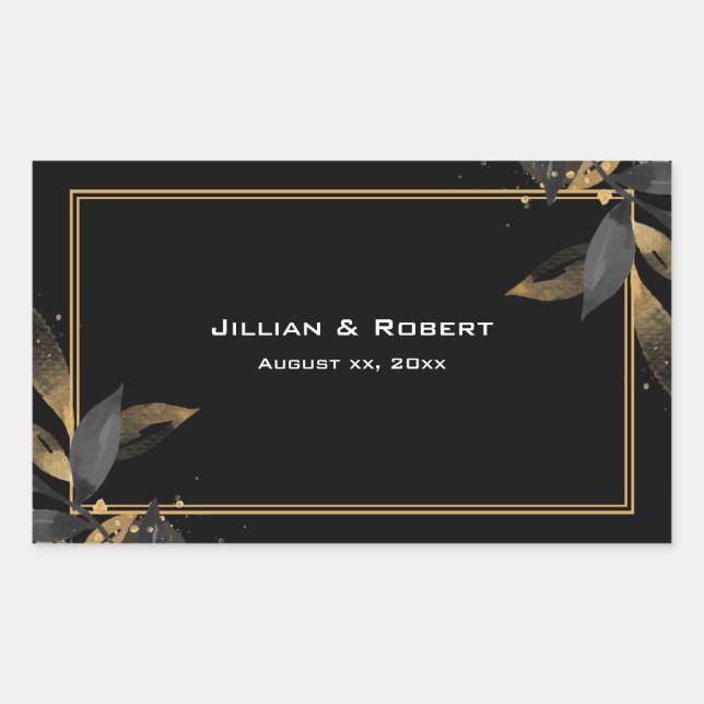 Sticker Rectangulaire Élégant Noir avec Mariage Or (Devant)