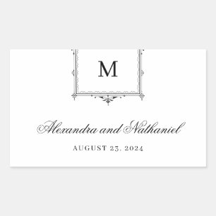 Sticker Rectangulaire Élégant noir et blanc Vintage Mariage Monogramme
