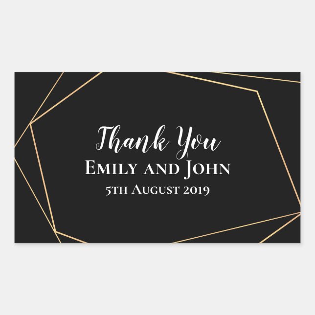 Sticker Rectangulaire Elégant Noir & Or Lignes géométriques Mariage Fave (Devant)