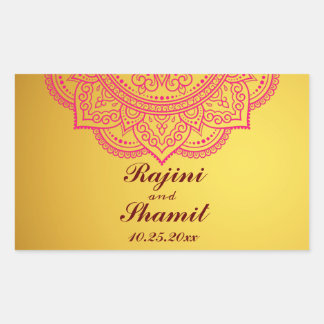 Sticker Rectangulaire Elégant or rose rouge Indien Mariage Recta