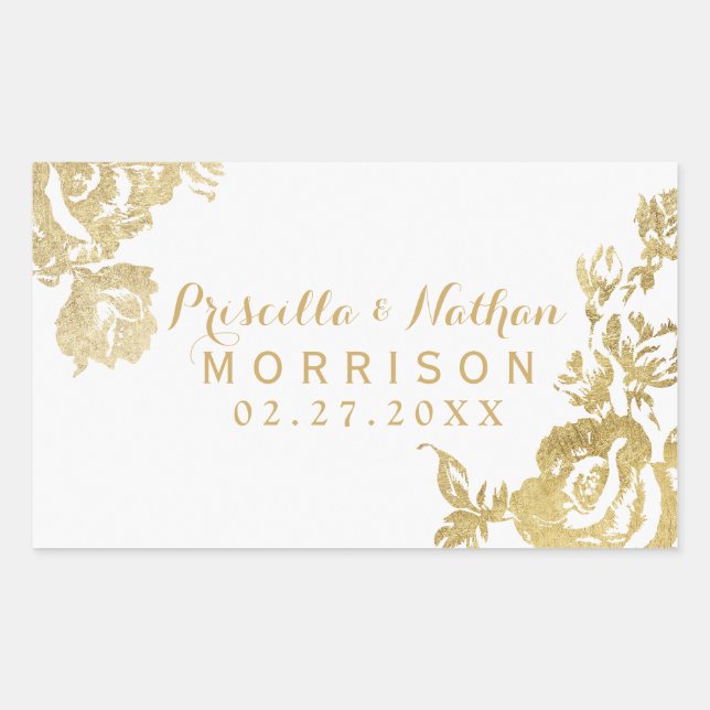 Sticker Rectangulaire Élégant Rose moderne simple Floral Mariage or (Devant)