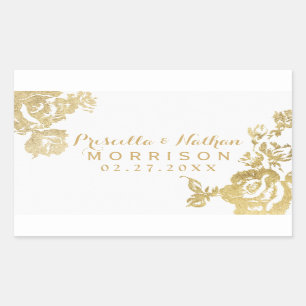 Sticker Rectangulaire Élégant Rose moderne simple Floral Mariage or