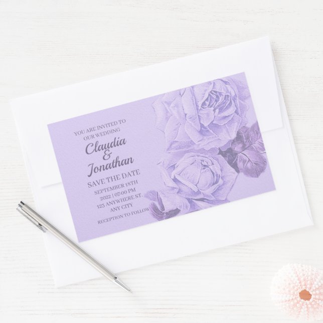 Sticker Rectangulaire Elégant rustique bleu rose floral mariage (Enveloppe)