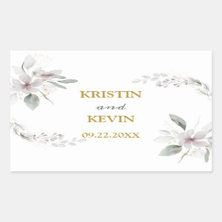 Sticker Rectangulaire Elégant Rustique Dusty Fleurs blanches aquarelle o