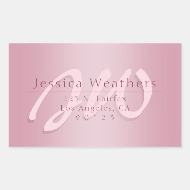 Sticker Rectangulaire Élégant Script Monogram Mauve Ombre Adresse de ret (Devant)