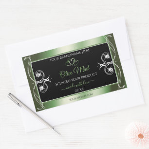 Sticker Rectangulaire Elégant Shimmery Green Produit Noir Bijoux Étiquet