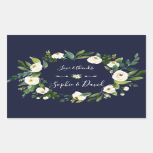 Sticker Rectangulaire Elégante aquarelle blanc Floral bleu foncé Mariage