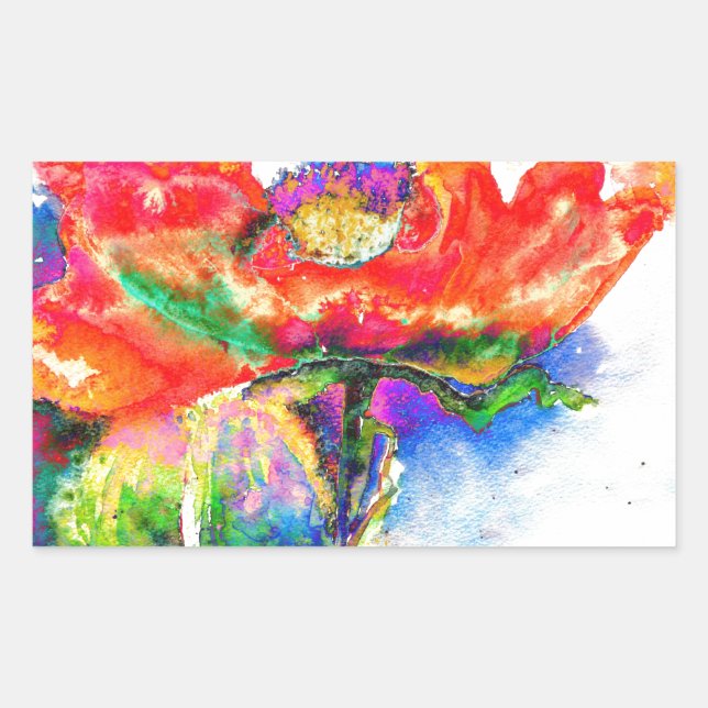 Sticker Rectangulaire Elégante aquarelle rouge florale (Devant)