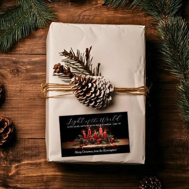 Sticker Rectangulaire Élégante Bible de Noël Verse Lumière du monde (Elegant Christmas Bible Verse Light of the World Rectangular Sticker)