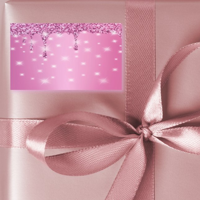 Sticker Rectangulaire Élégante coulée de paillettes rose chaud (Hot pink glitter drip bachelorette sticker — perfect for favors, gift bags, or party decor)