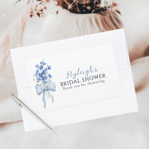 Sticker Rectangulaire Elégante Fête des mariées en ruban bleu bleu flora
