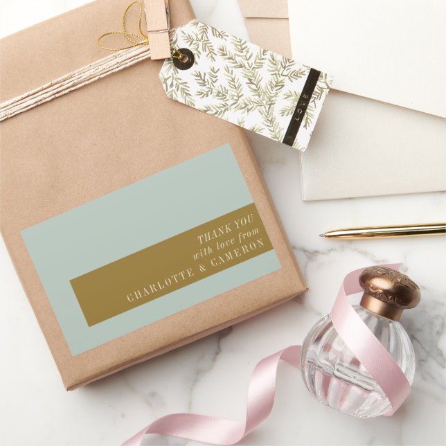 Sticker Rectangulaire Élégante typographie Merci personnalisé Blue Olive (Cadeaux)