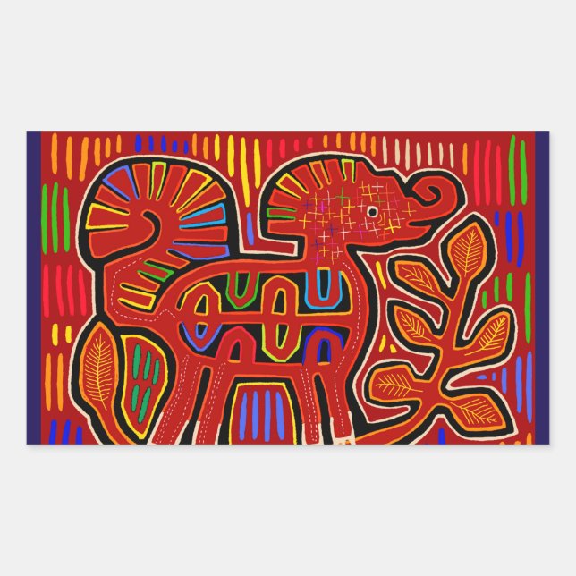 Sticker Rectangulaire Élémentaire éléphant indien Kuna - Art populaire M (Devant)
