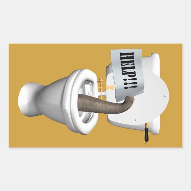 Sticker Rectangulaire Eléphant Coincé Dans Les Toilettes (Devant)