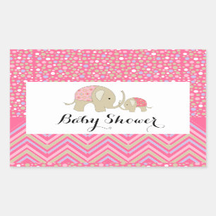 Sticker Rectangulaire Eléphant de Bohême rose et Baby shower Chevron