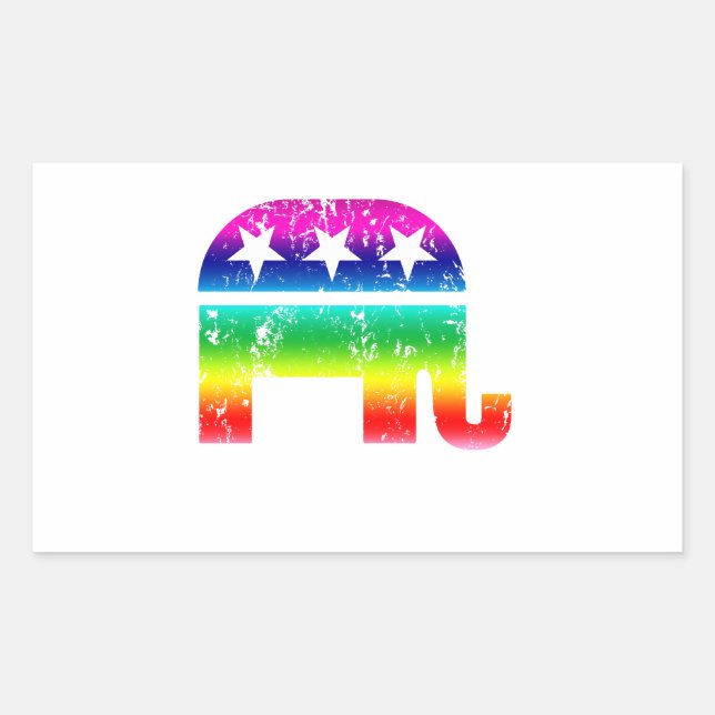 Sticker Rectangulaire Eléphant républicain original dénudé Arc-en-ciel (Devant)