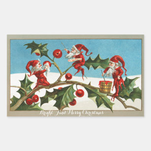 STICKER RECTANGULAIRE ELFES ROUGES DRÔLES DE NOËL PEIGNANT HOLLYBERRIE