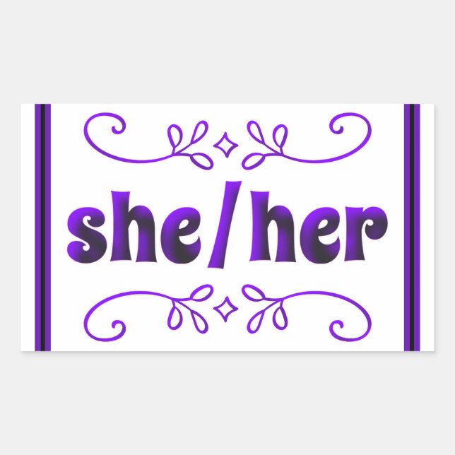 Sticker Rectangulaire Elle ses pronounes avec des Doodles Violets (Devant)