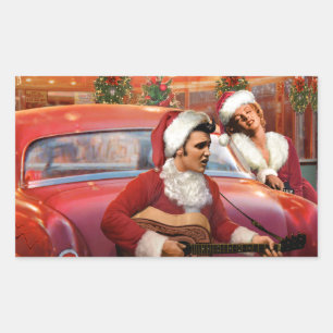 Sticker Rectangulaire Elvis et Marilyn Christmas