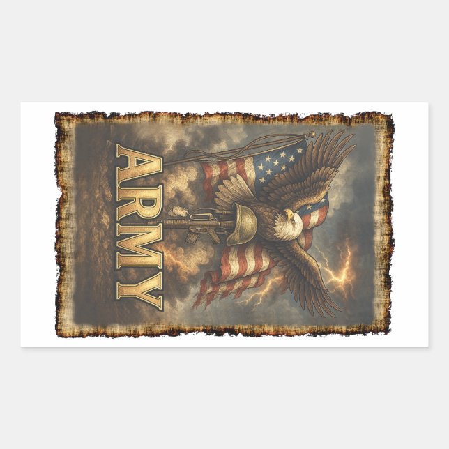 Sticker Rectangulaire Emblème de l'Armée avec Drapeau et Aigle (Devant)