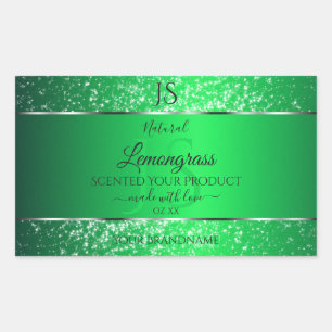 Sticker Rectangulaire Emerald Green avec initiales de Parties scintillan