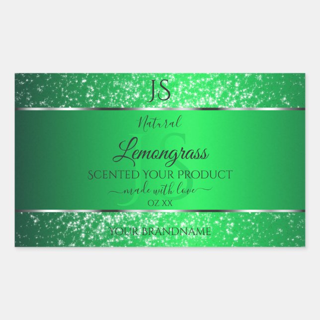 Sticker Rectangulaire Emerald Green avec initiales de Parties scintillan (Devant)