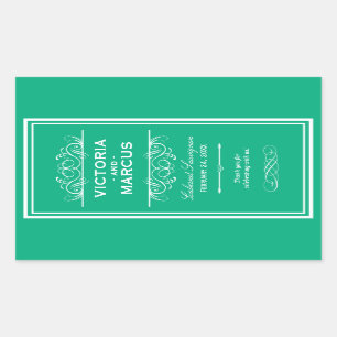Sticker Rectangulaire Émeraude Mariage élégant Monogramme Bouteille de v
