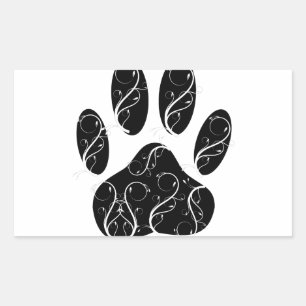 Sticker Rectangulaire Empreinte de patte Chien Noir Avec Flouris Blanc
