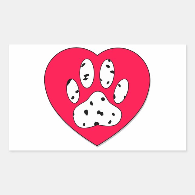 Sticker Rectangulaire Empreinte de patte dalmate dans le coeur rouge (Devant)