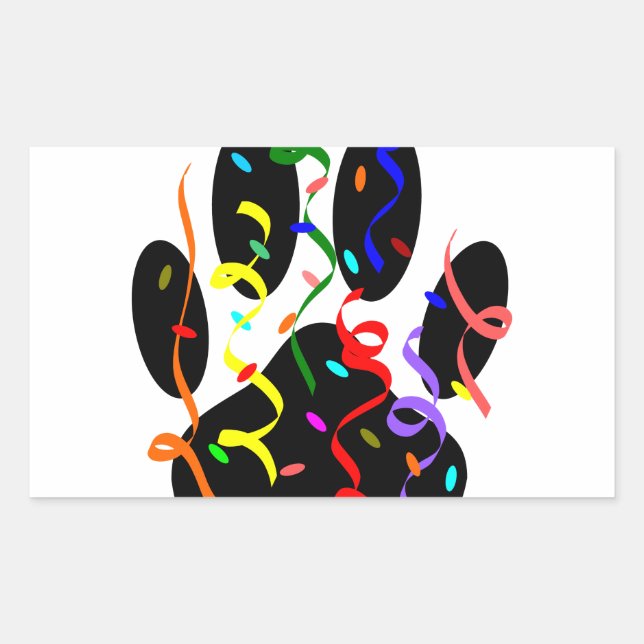 Sticker Rectangulaire Empreinte de patte De Chien Avec Confetti Et Strea (Devant)