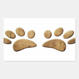Sticker Rectangulaire Empreinte de patte de chien de bois