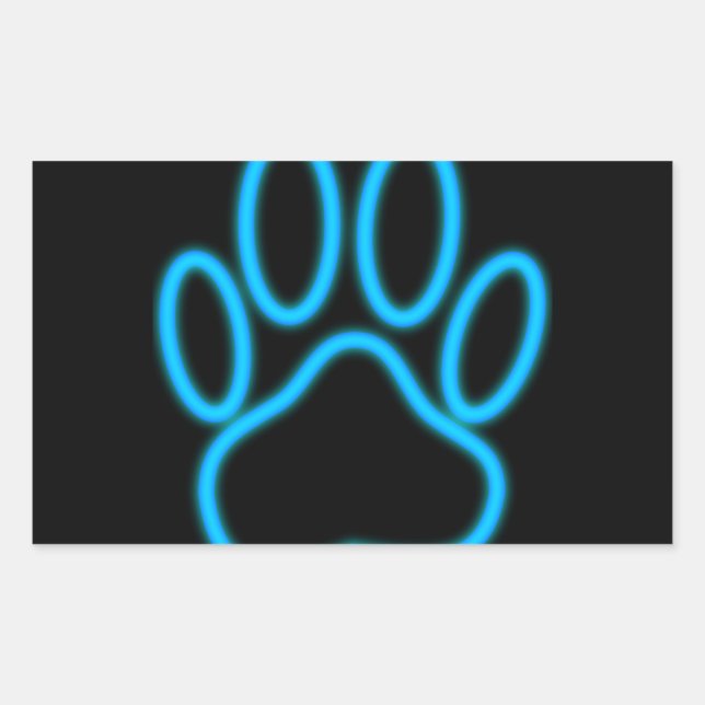 Sticker Rectangulaire Empreinte de patte de chien de Néon Bleu (Devant)